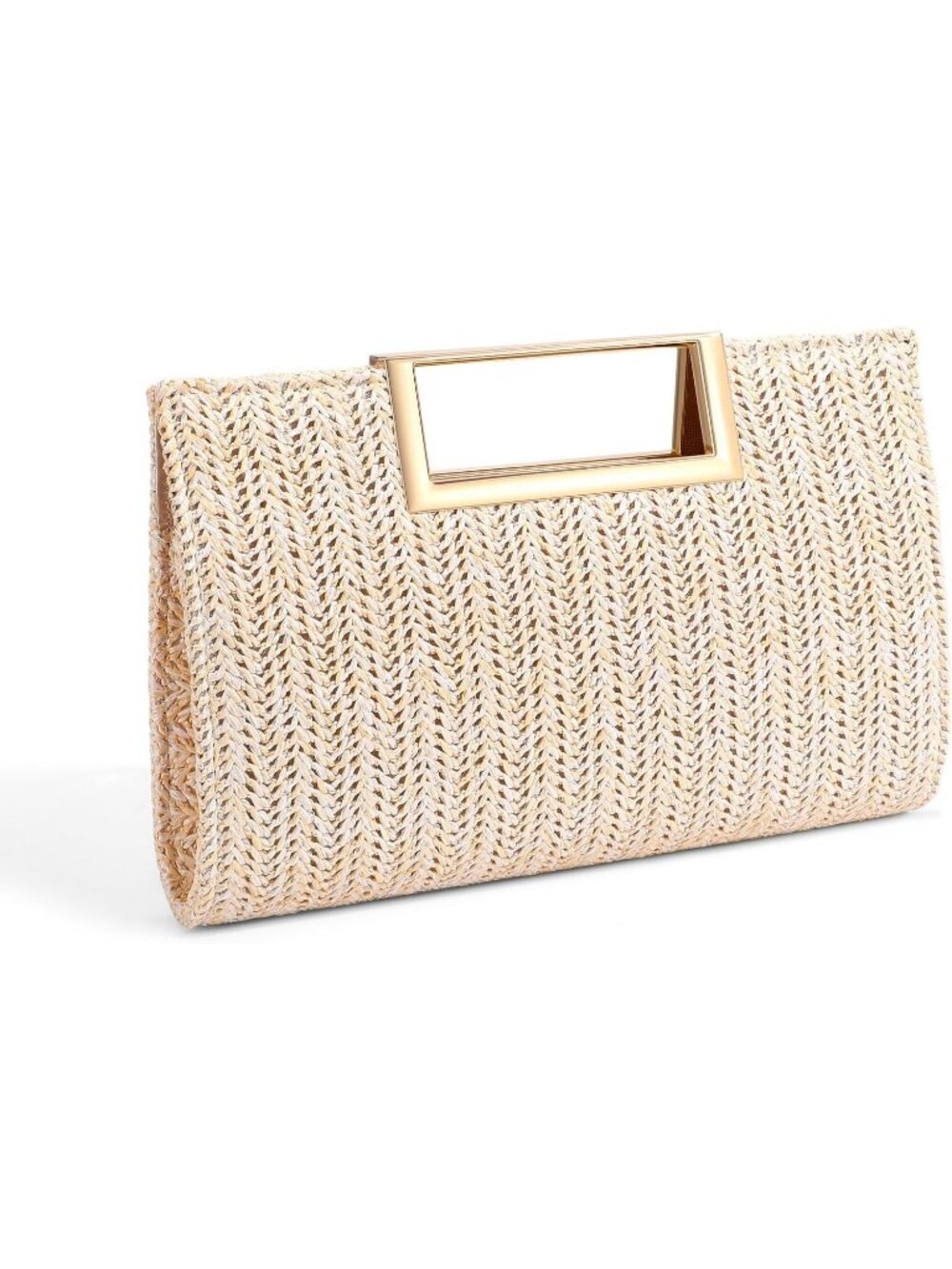Women's Gold Clutch Handbag Modern Faux Leather with Metal Handle Evening Bag
